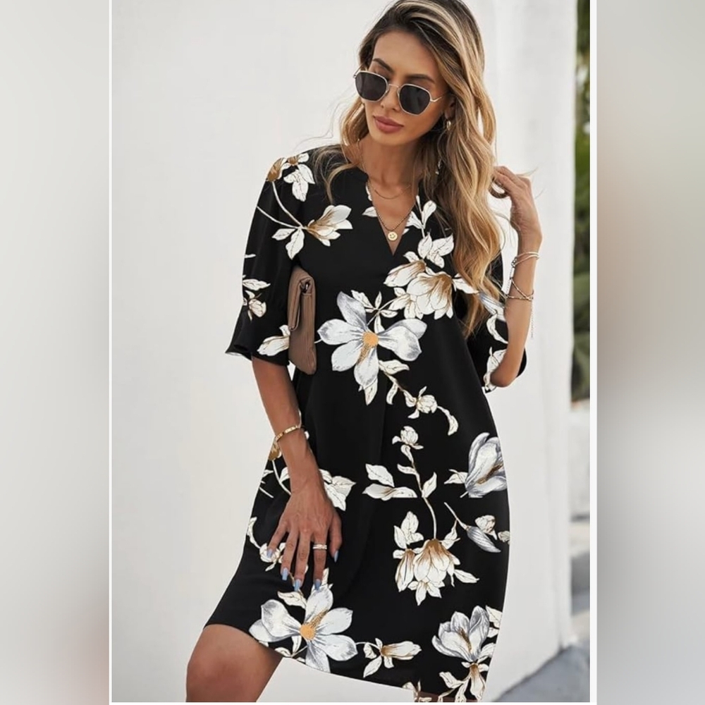Summer V-Neck Dress with Ruffled Sleeve XXL